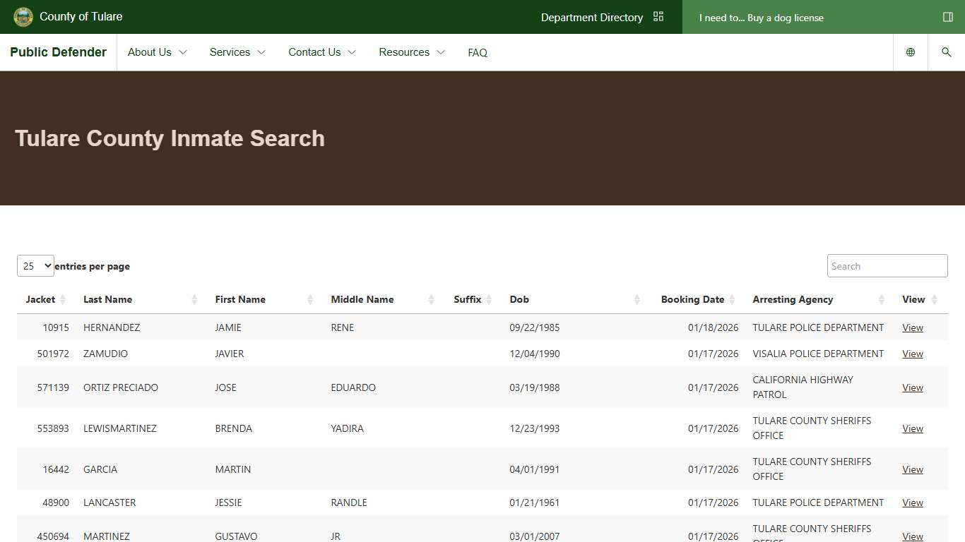 Tulare County Inmate Search | Public Defender