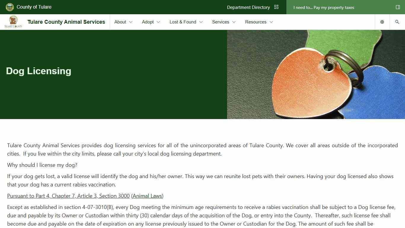 Dog Licensing | Tulare County Animal Services